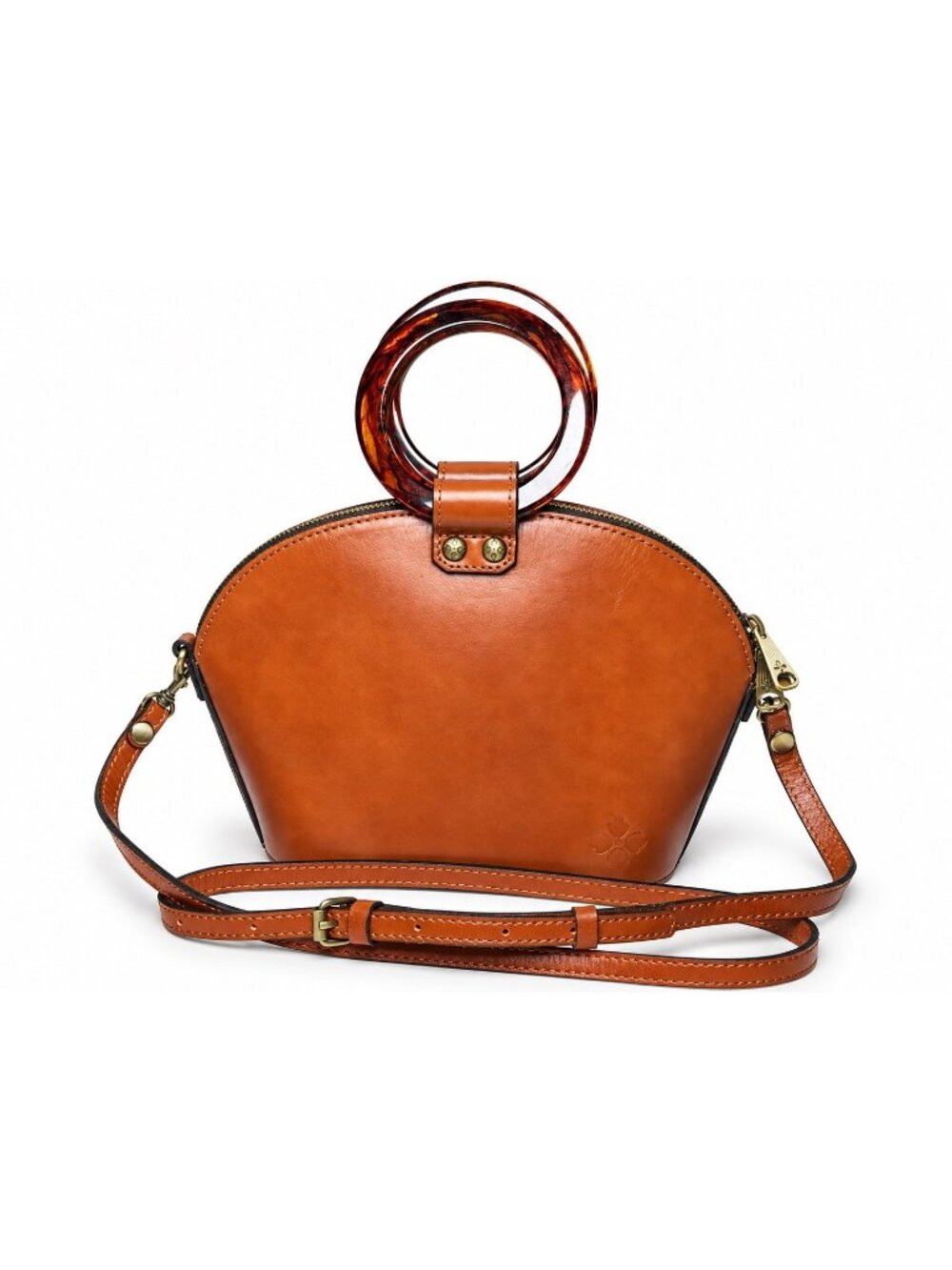 Patricia Nash Mellini Leather Dome Satchel Cognac Tortoise Ring Crossbody Bag